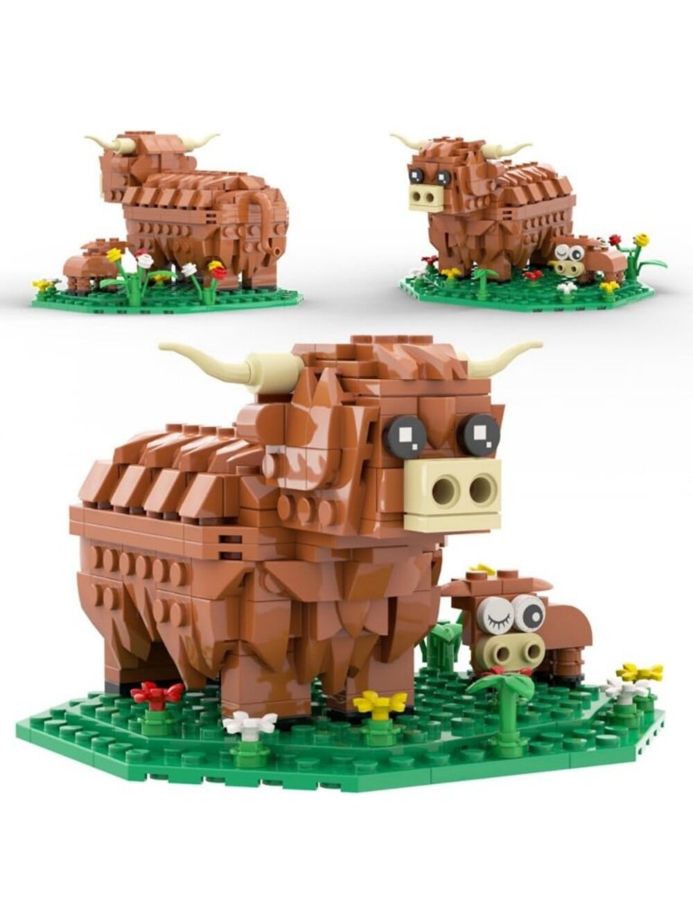 Highland Cow Building Set - Farm Animal Brick Kit, STEM Toy for Kids & Adults